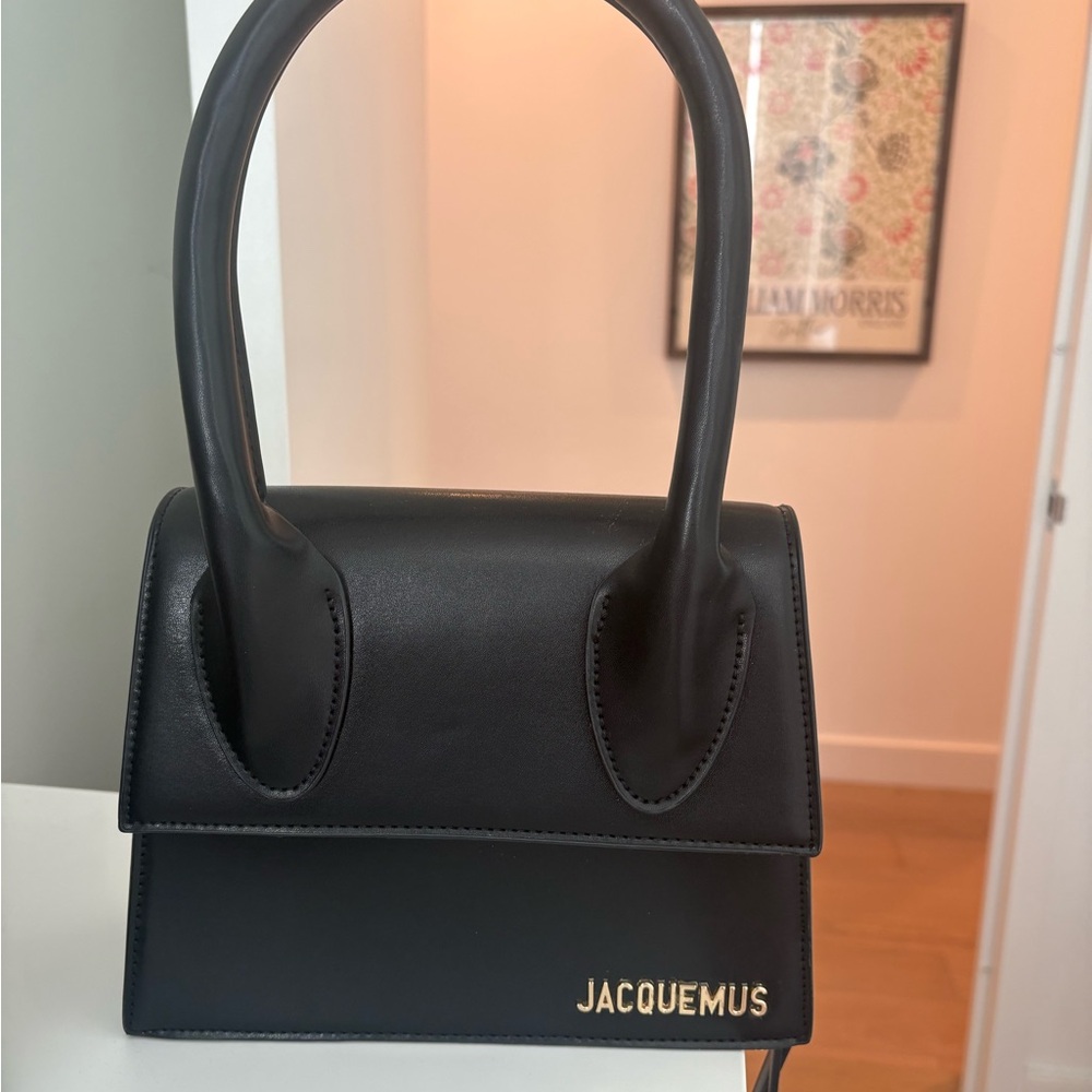 Jacquemus Black Leather Le Chiquito Moyen Top-Handle Bag with strap